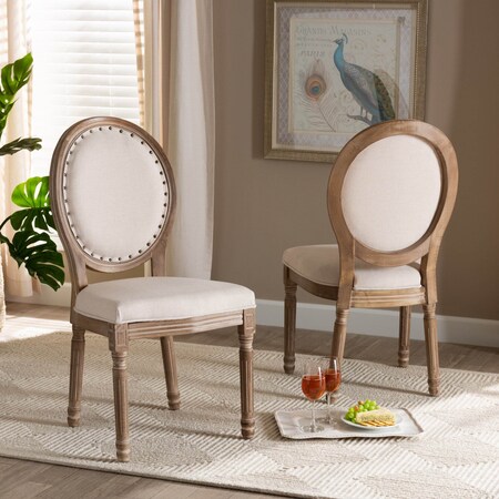 Baxton Studio Louis Traditional Beige Fabric Upholstered and Antique Brown Finished Wood Dining Chair Set(2PC) PR 200-2PC-12333-ZORO